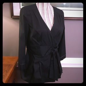 Dressy black wrap style 3/4 sleeve blouse 10 NWT